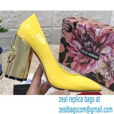 Dolce  &  Gabbana Heel 10.5cm Patent Leather Pumps Yellow with DG Karol Heel 2021